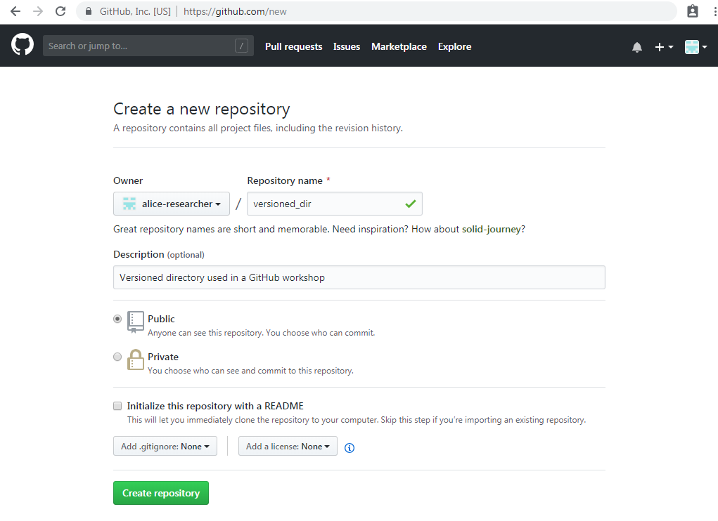 Image showing how to create a new repository