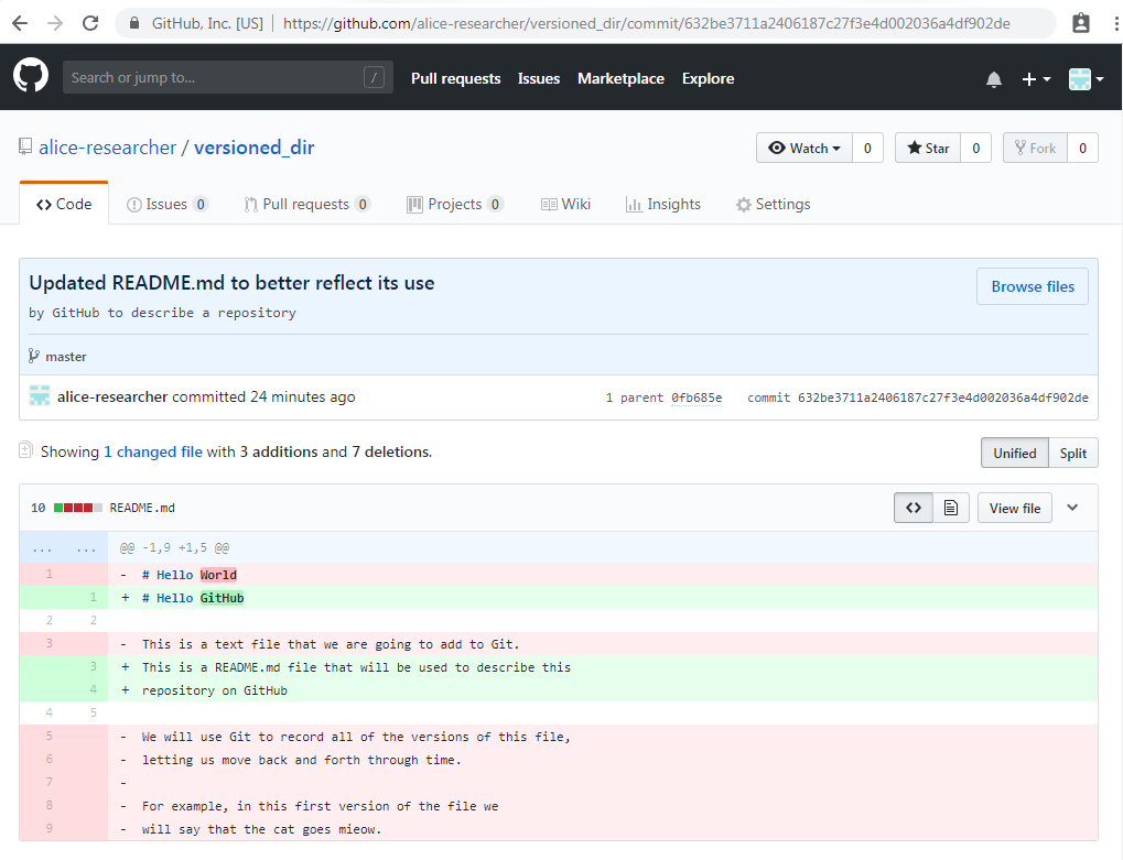 Image of commit info