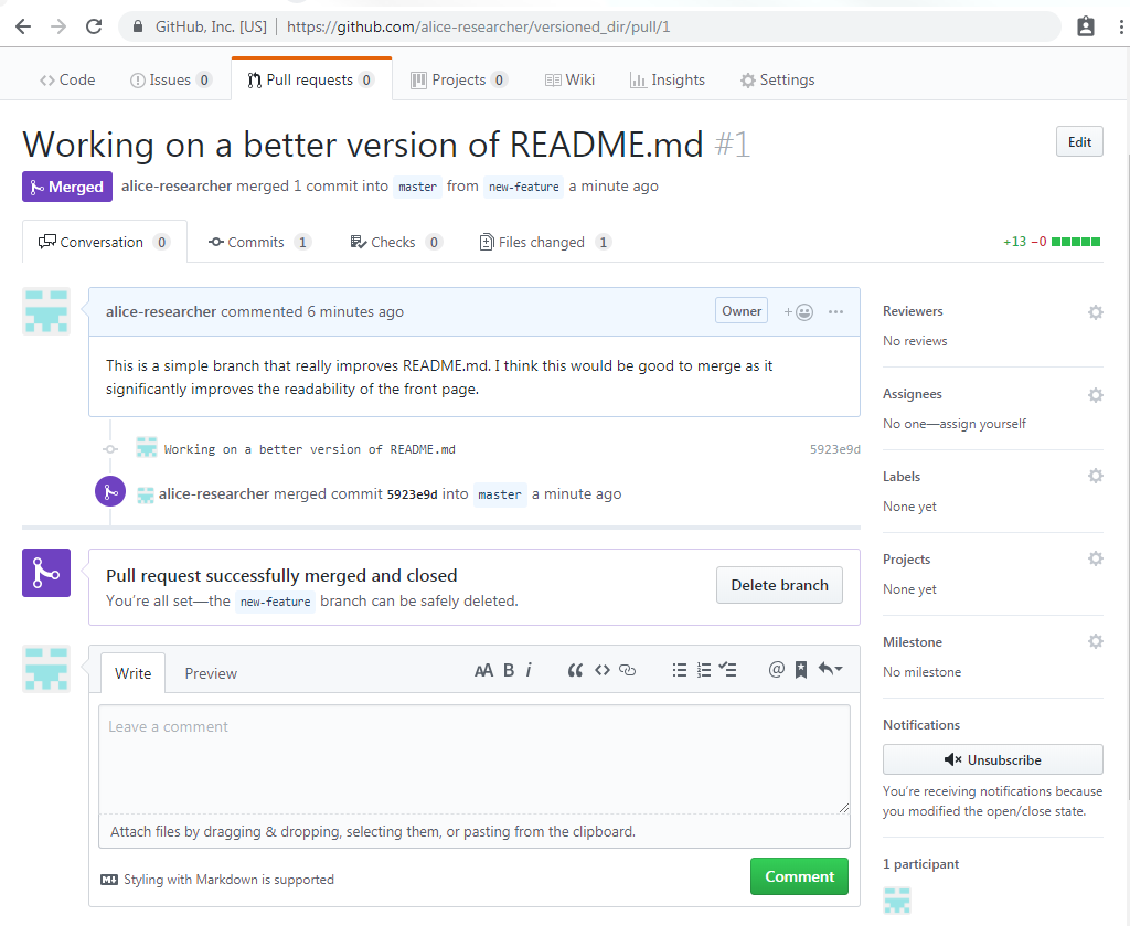Image showing aftermath of pull request